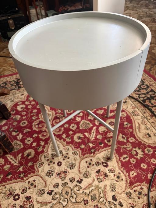  — Gray round bedside table with storage