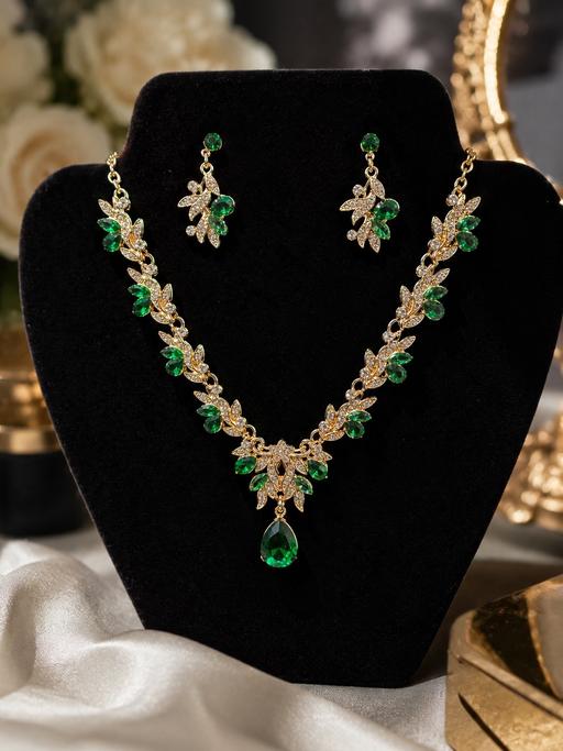  — Gold Emerald Vine Statement Jewelry Set