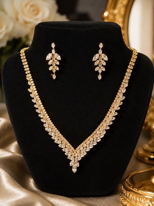  — Gold Crystal V-Shape Jewelry Set