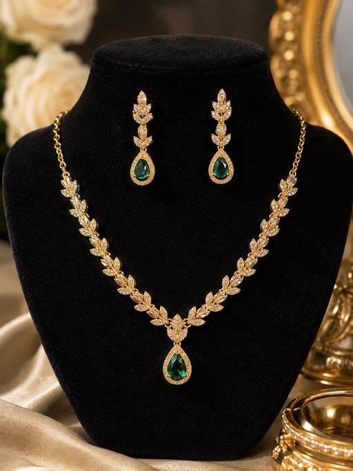  — Royal Emerald & Gold Leaf Jewelry Set