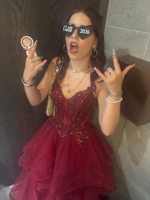  — burgandy prom dress