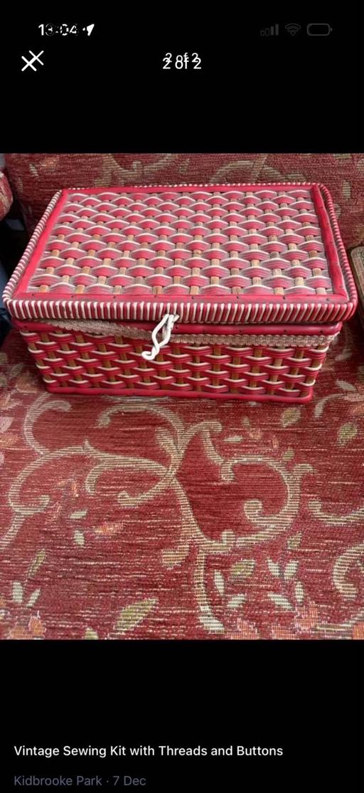  — Red wicker sowing basket with all the