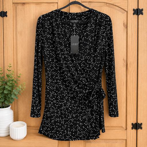  — Lauren Ralph Lauren Black Floral Wrap Top – S