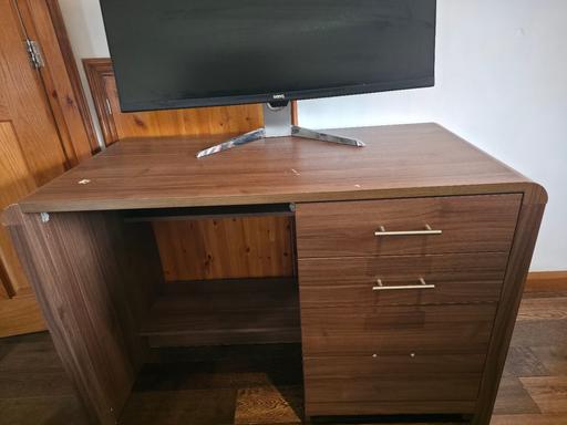  — Walnut colour desk with 3 drawers.