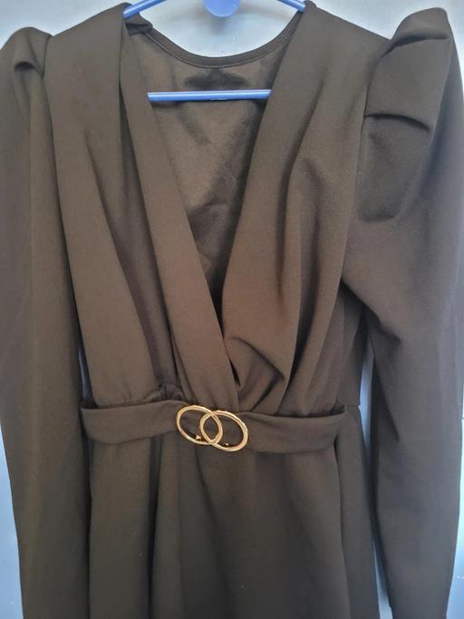  — Black Puff-Sleeve Evening Top with Gold Belt