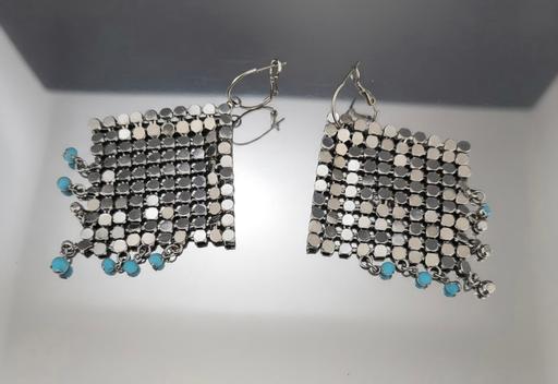  — Silver Chainmail & Turquoise Mesh Earrings