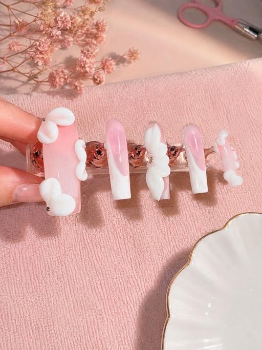  — 3d flowers with white French tips