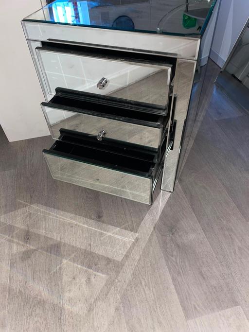  — 3 draw mirrored bedside table