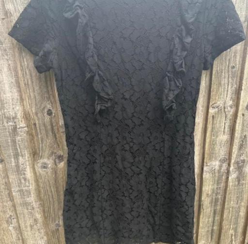  — Boohoo Black Lace Ruffle Mini Dress UK 10 s