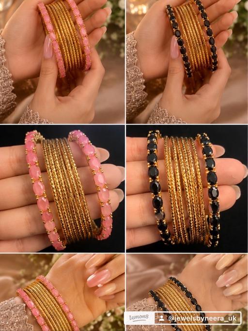  — Gold plated ad Bangels set 2.5inch pink black