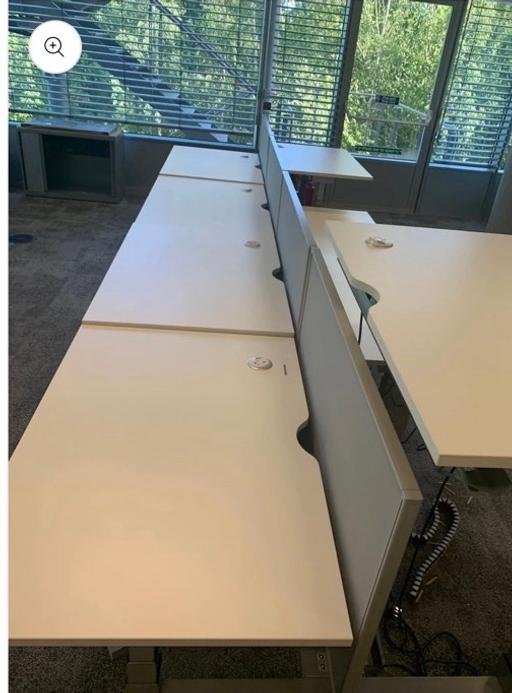  — Senator white finish sit stand electric desk