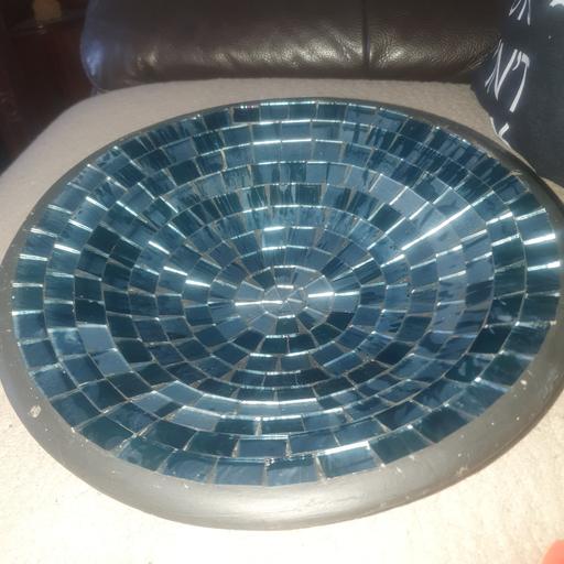  — 11 inch Round Glass Mosaic , Black Stoneware