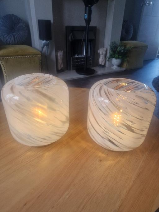  — 2 large glass & gold table lamps