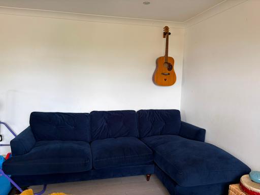 — Stylish Navy Blue Velvet Corner Sofa / Chaise