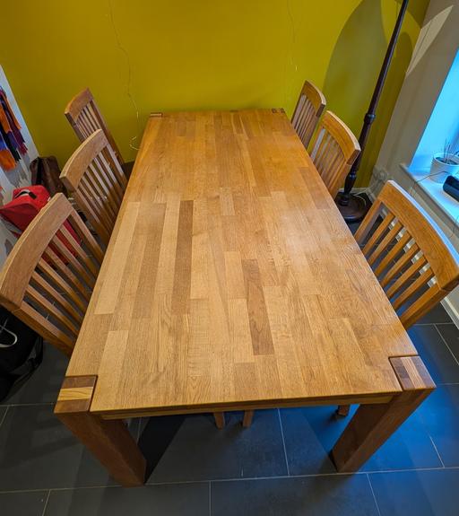  — 6 Seater solid oak dining table and chairs