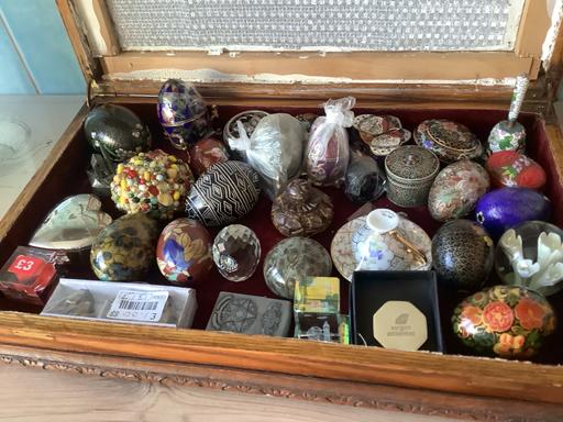  — Box of ornaments,eggs ,trinkets