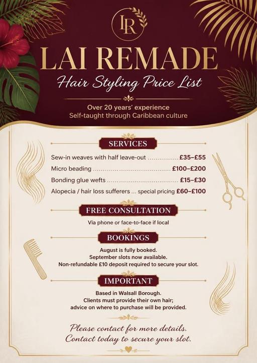  — Hair extensions stylist based Walsall borough
