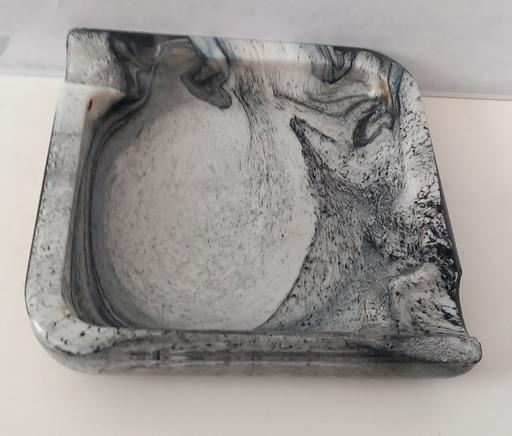  — vintage black and white slag glass ashtray