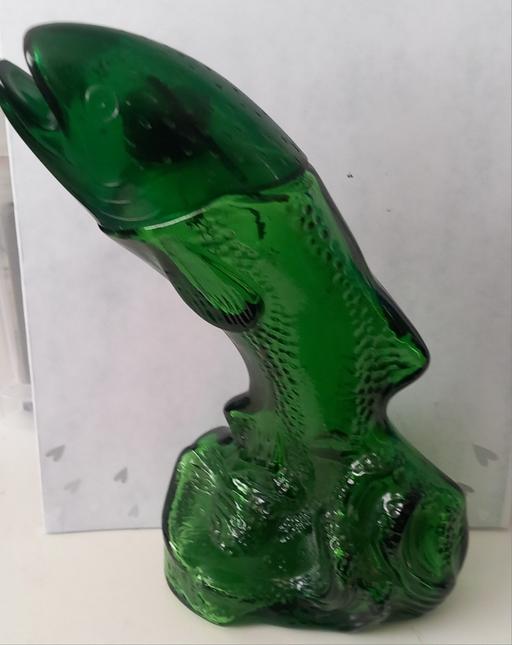  — Vintage 1970s Avon Rainbow Trout Green Glass