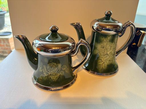  — Green & Chrome Ceramic Tea & Coffee Pot Set