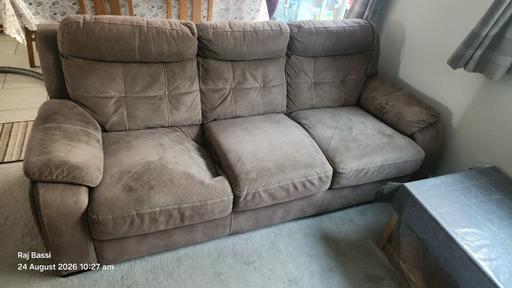  — Brown Fabric 3-Seater Sofa Padded Arms Cushio
