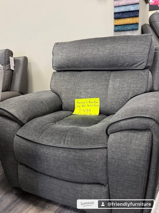  — Grey fabric power recliner armchair
