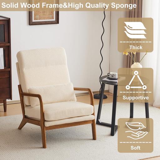  — Cream Corduroy Accent Armchair - As New