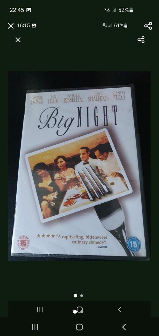  — Big night dvd NEW