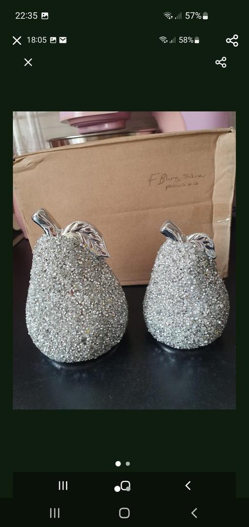  — silver bling pear ornament set x 2 NEW