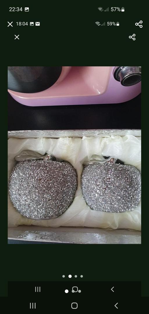  — silver bling apple ornament set x 2 NEW