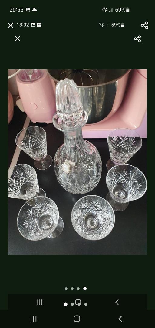  — vintage sherry decanter & 6 glasses set