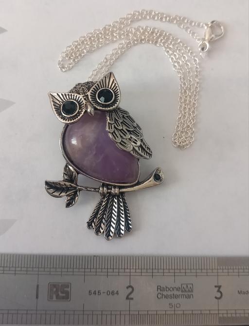  — Silver Tone amythest owl pendant