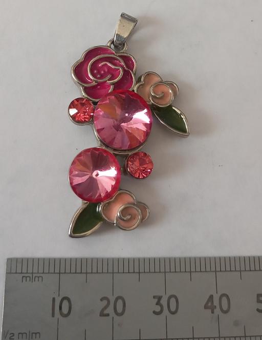  — Pink Enamel & Crystal Flower Pendant