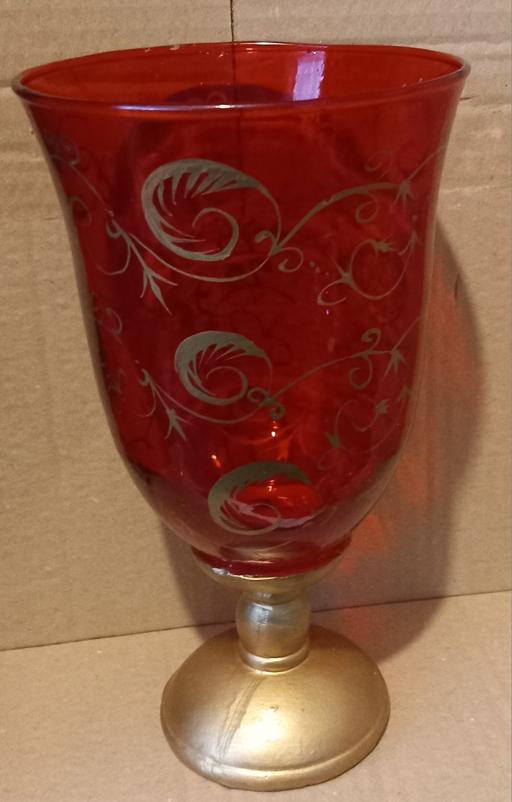  — Vintage Red Glass Hurricane Candle Holder