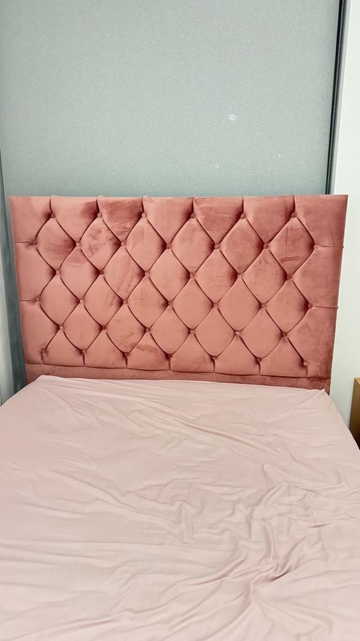  — Pink velvet double bed frame without mattress