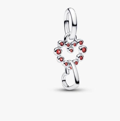  — Pandora. Connected Hearts & Red Stones Dangle