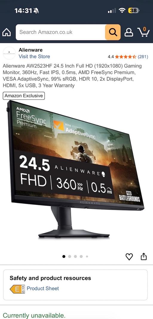  — Alienware AW2523HF 24.5” 360Hz gaming monitor