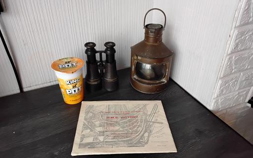  — old port small ships lamp & old binoculars 