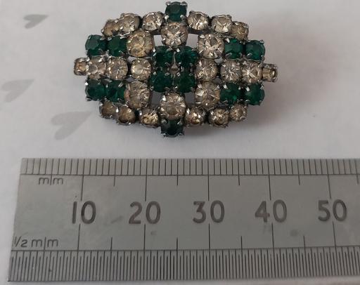  — Vintage 1950s Green & Clear Rhinestone Brooch