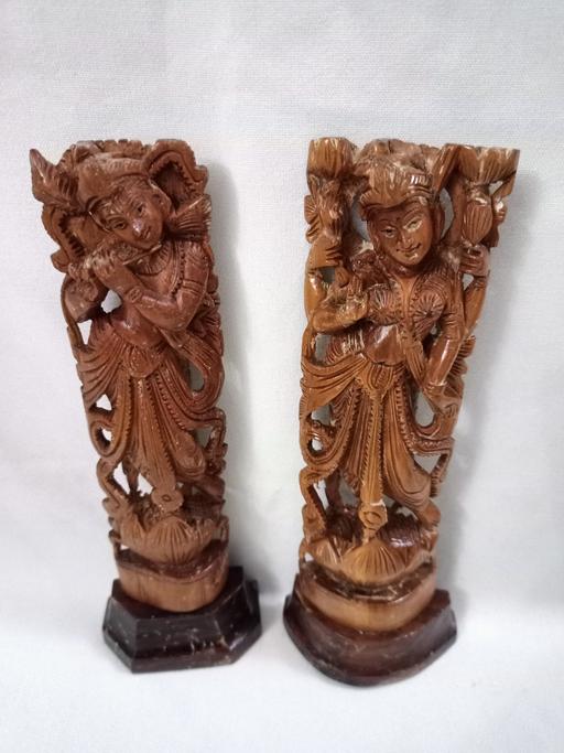  — VINTAGE CARVED SANDALWOOD HINDU FIGURES.
