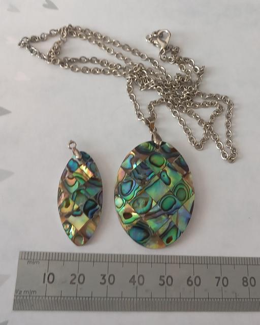  — 2 abalone mosiac pendants