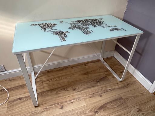  — Desk - hardened glass top - globe print