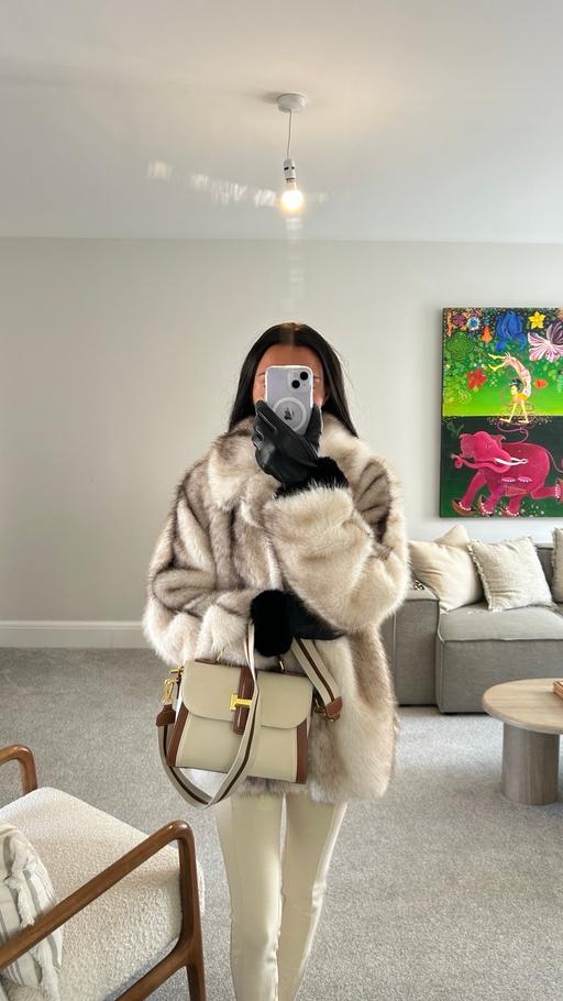  — Beige Two Tone Faux Fur Coat 🤎