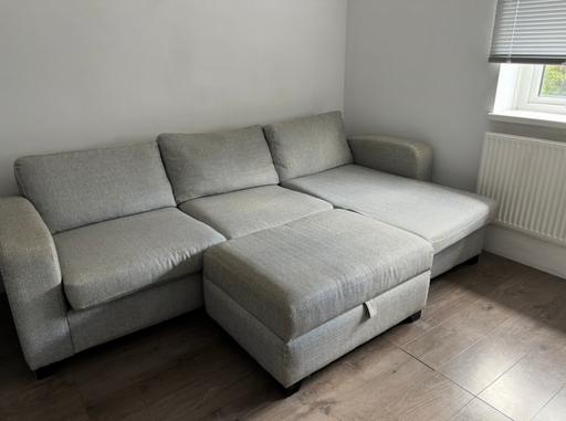  — DFS grey corner sofa and footstool
