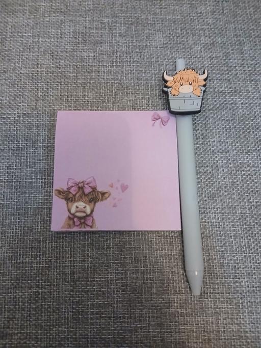  — Highland Cow Sticky Notes/Pen New