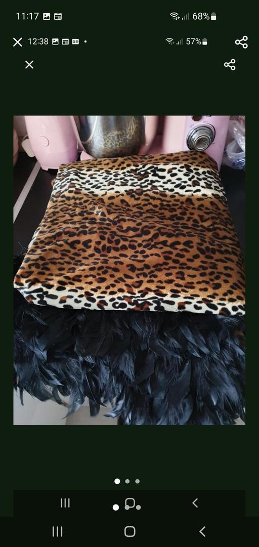  — velour animal print feather trim throw