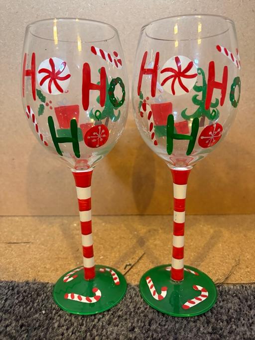  — Pair of Christmas Ho Ho Ho Wine Glasses