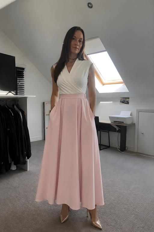  — Blush Pink Maxi Skirt Pockets Size S