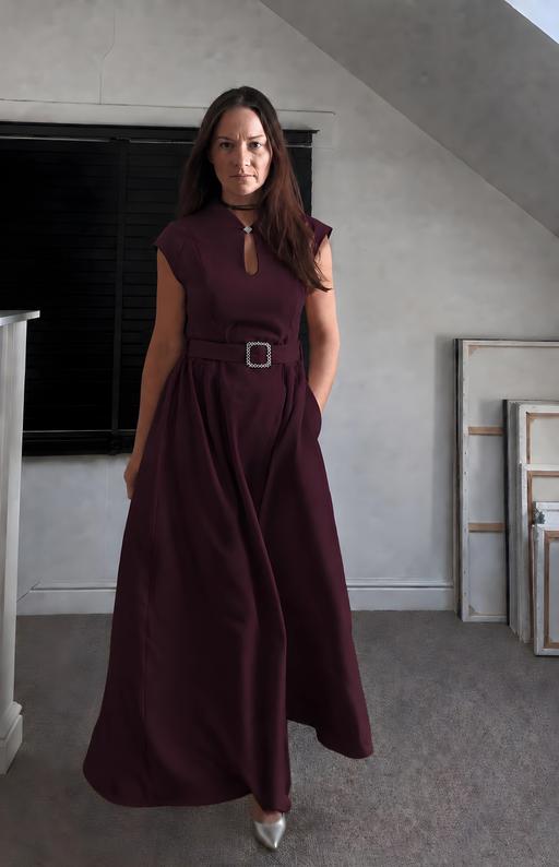  — Burgundy Maxi Dress Crystal Details&Pockets S
