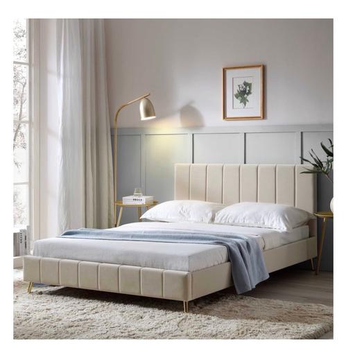  — NEW - Champagne Velvet Bed - Kingsize